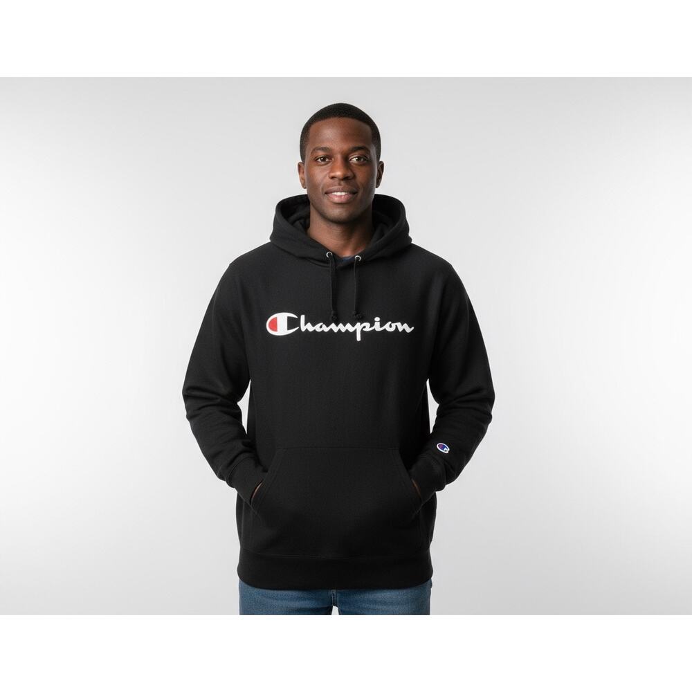 Champion Mens 2X Classic Hoodie Pullover Fleece Sweatshirt Black Long Sleeve